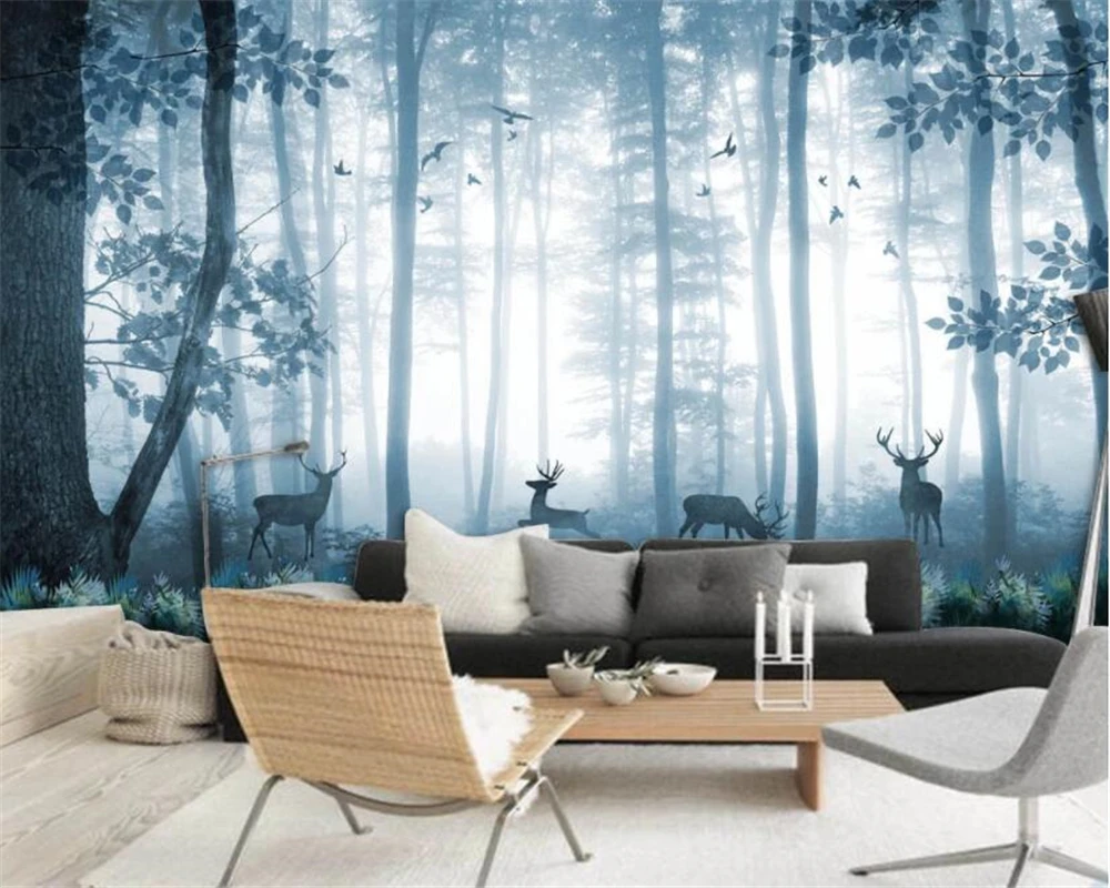 

Custom Wallpaper Nature blue woods elk Mural TV Cafe bedroom Wall Background walls 3d wallpaper papel de parede