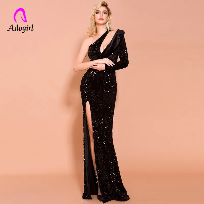 Burgundy Sequins 2019 Women Sexy Deep Irregular Neck Dresses Female Backless Gradient High Split Wome Elegant Long Maxi Dress