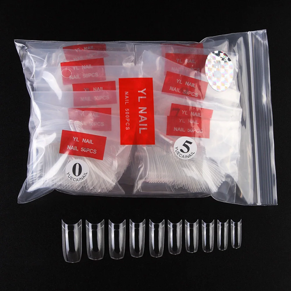 

500pcs/Bag French False Acrylic Nail Tips UV Gel Ultra Flexible Clear/White/Natural 0-9 Half Cover Short Coffin Shape Fake Nails