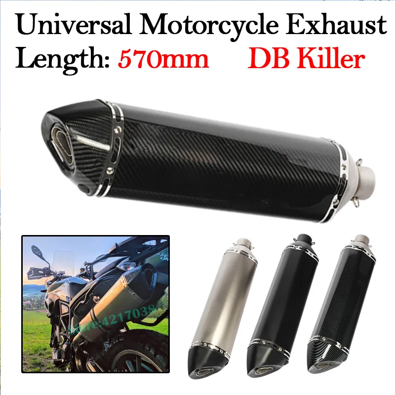 

570MM Universal Motorcycle Exhaust Muffler Pipe 250cc 350cc 600cc Escape DB Killer 51mm Laser Marking For CB600 CBR1000 TRK 502