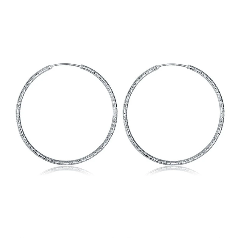 BABYLLNT 925 Sterling Silver Scrub Matte Round Circle 35/50MM Big Hoop Earrings for Women European Fashion Jewelry Gift Hot Sale