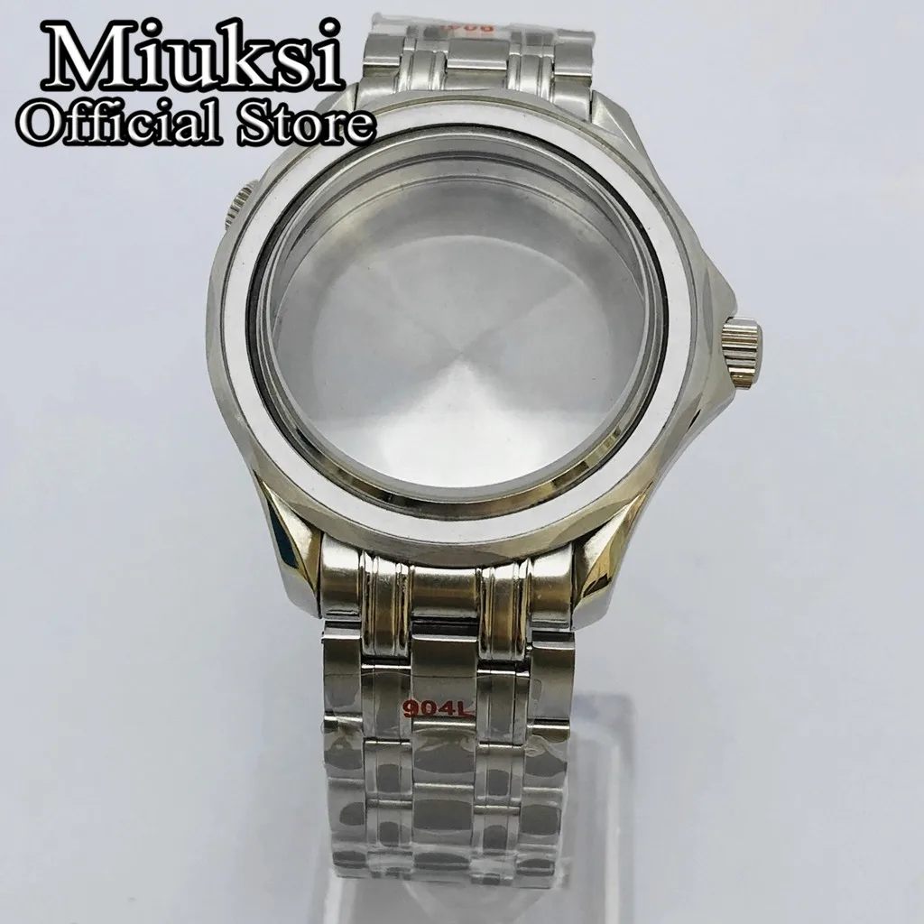 Miuksi 41mm silver sterile watch case sapphire glass fit NH35 NH36 ETA2824 2836 Mingzhu DG2813 3804 Miyota 8205 8215 movement