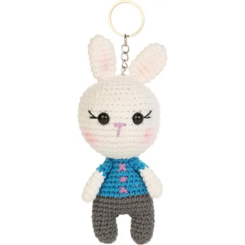 Baby Figure Blue White Amigurumi Hand-Knitted Keychain