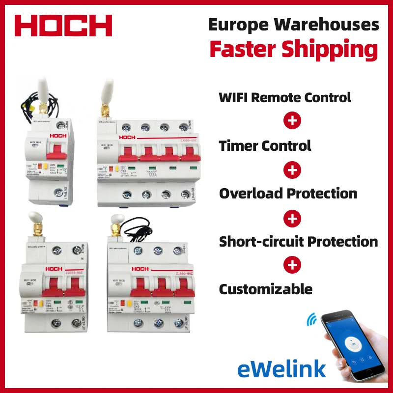 HOCH ZJSB WIFI Circuit Breaker 1-4P eWelink Remote Control Timer Smart Intelligent Automatic Switch FACTORY Free Shipping