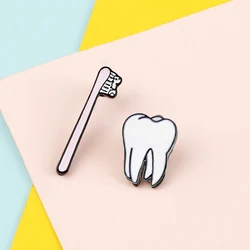 Tooth and Toothbrush Brooch Cute Cartoon Dental Medical Badge Sweet Teeth Enamel Lapel Pins Women Jewelry Gift for Nurse Dentist