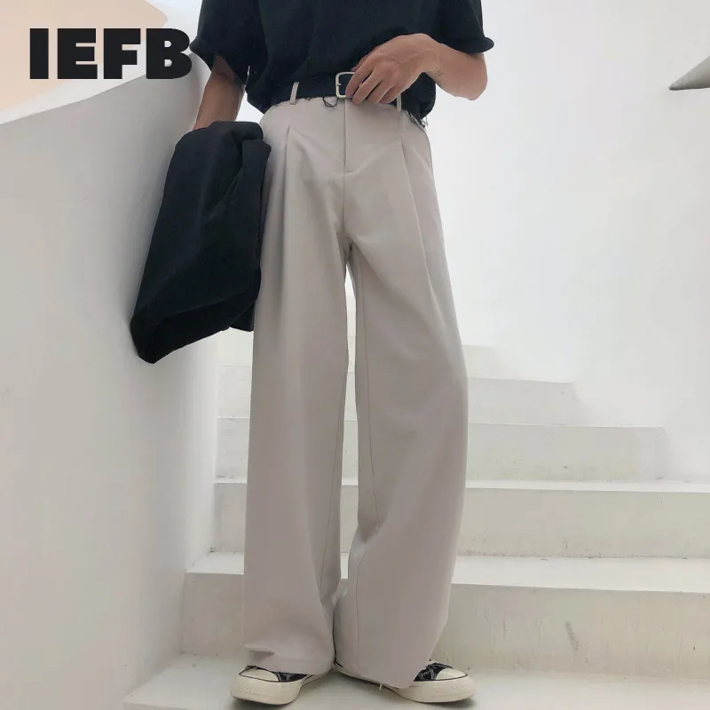 IEFB 2023 Autumn New Wide-leg Mop Pants For Men Korean Streetwear Fashion Loose Straight High Rise Pants Casual Trousers 9Y3527