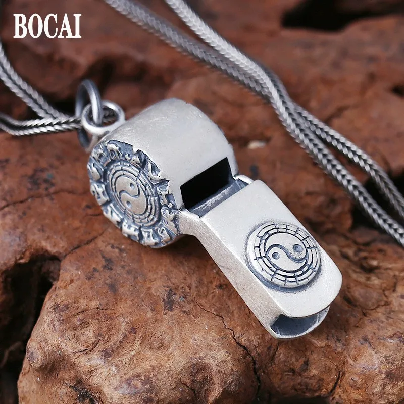 BOCAI New 100% s925 Silver jewelry retro personality Zodiac Tai Chi Gossip Whistle Personality Man Pendant