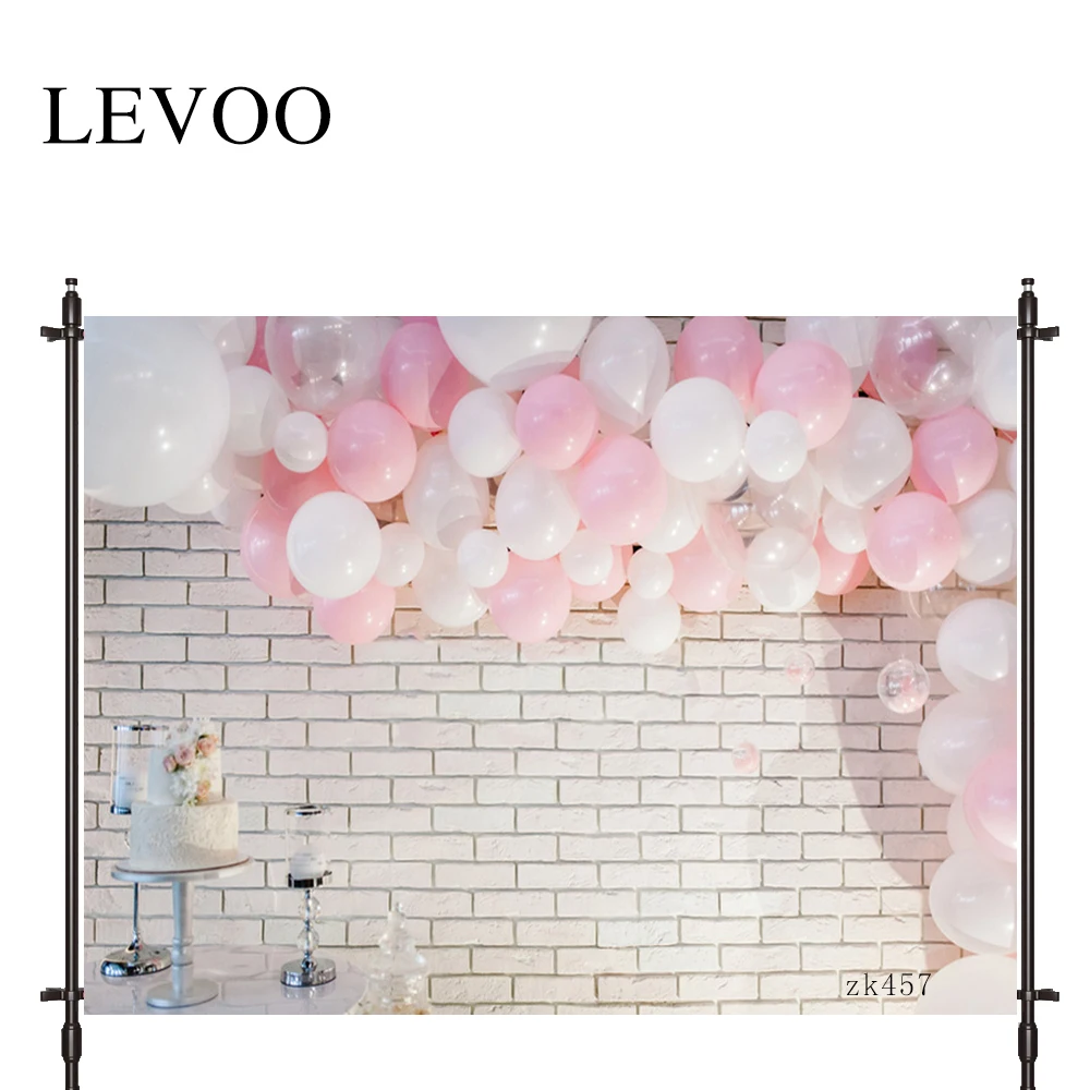 

LEVOO photography background brick wall Pink balloon Cake princess photocall decor fabric new shoot photography backdrop