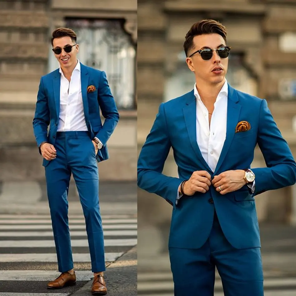 British Mens Suits 2 Piece Blue Peaky Blinder Suit Slim Fit Suit Business Jacket Pants Custom Wedding Tuxedos