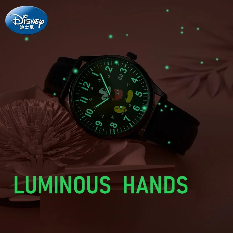 Disney-Reloj de pulsera oficial para niños y niñas, cronógrafo de cuarzo japonés con esfera de dibujos animados, fecha, calendario, manos luminosas,