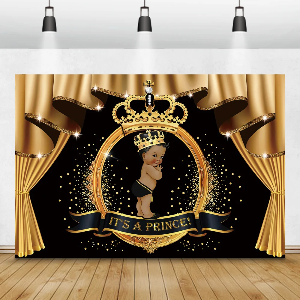 The King Children Happy Birthday Background Golden Crown Black Curtain Baby Portrait Personalized Poster Photography Backdrop