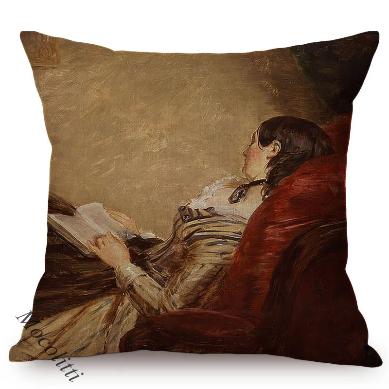 Oil Painting Style Cushion Cover Vintage Character Portrait Art Atmosphere Home Decoration Throw Pillows Cotton Linen Pillowcase