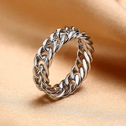 LINK Ring Men, Stainless Steel Miami Chain Ring, Thick Cuban Friendship Chainrings for Men Women Band Jewelry