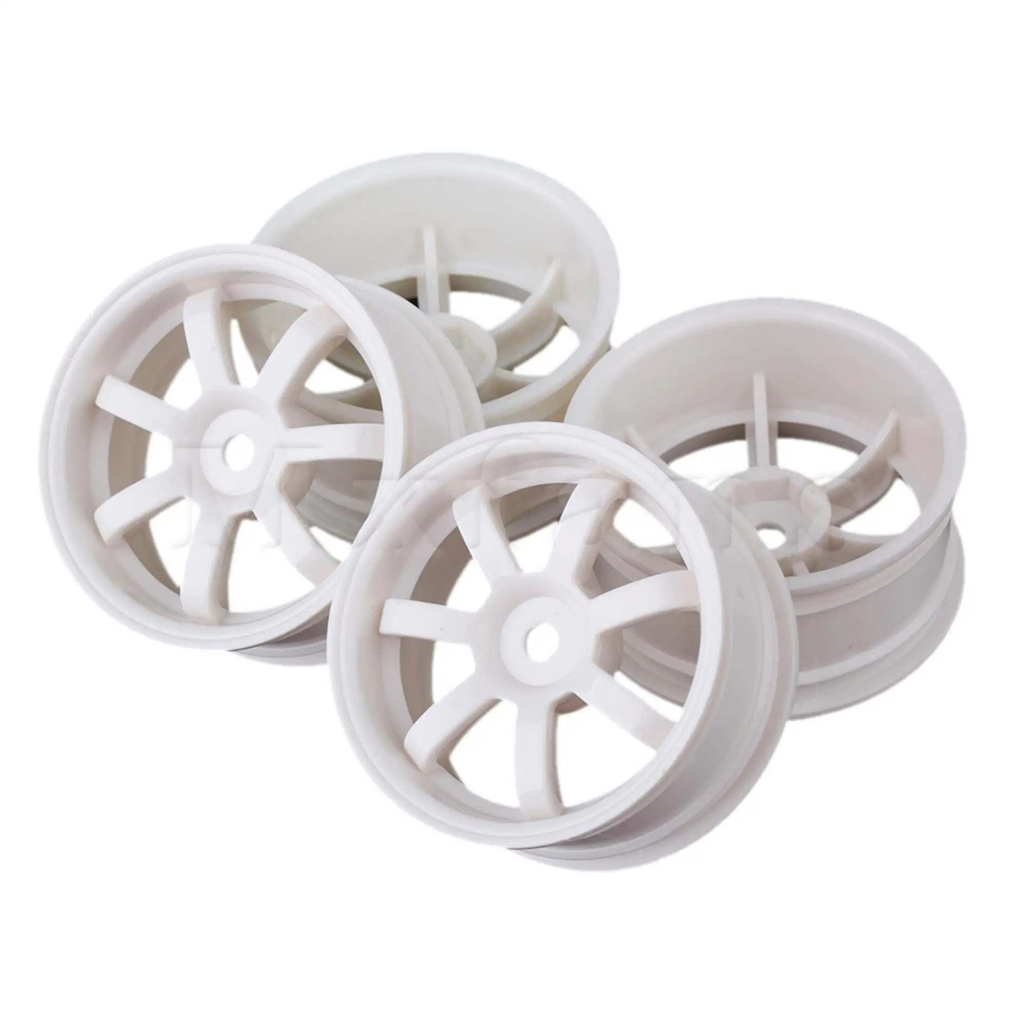 Mxfans 4pcs RC1:10 White 110007W 7-Spoke Wheels Replacement Flat Sports Car