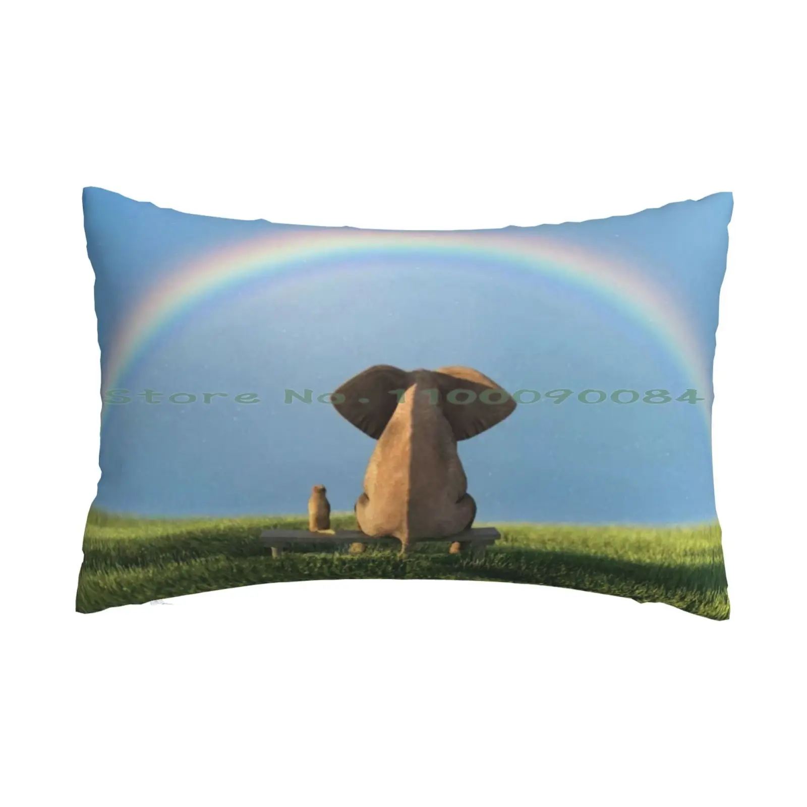 Elephant And Dog Sitting Under The Rainbow On A Green Grass Field Pillow Case 20x30 50*75 Sofa Bedroom Meeples Board Game