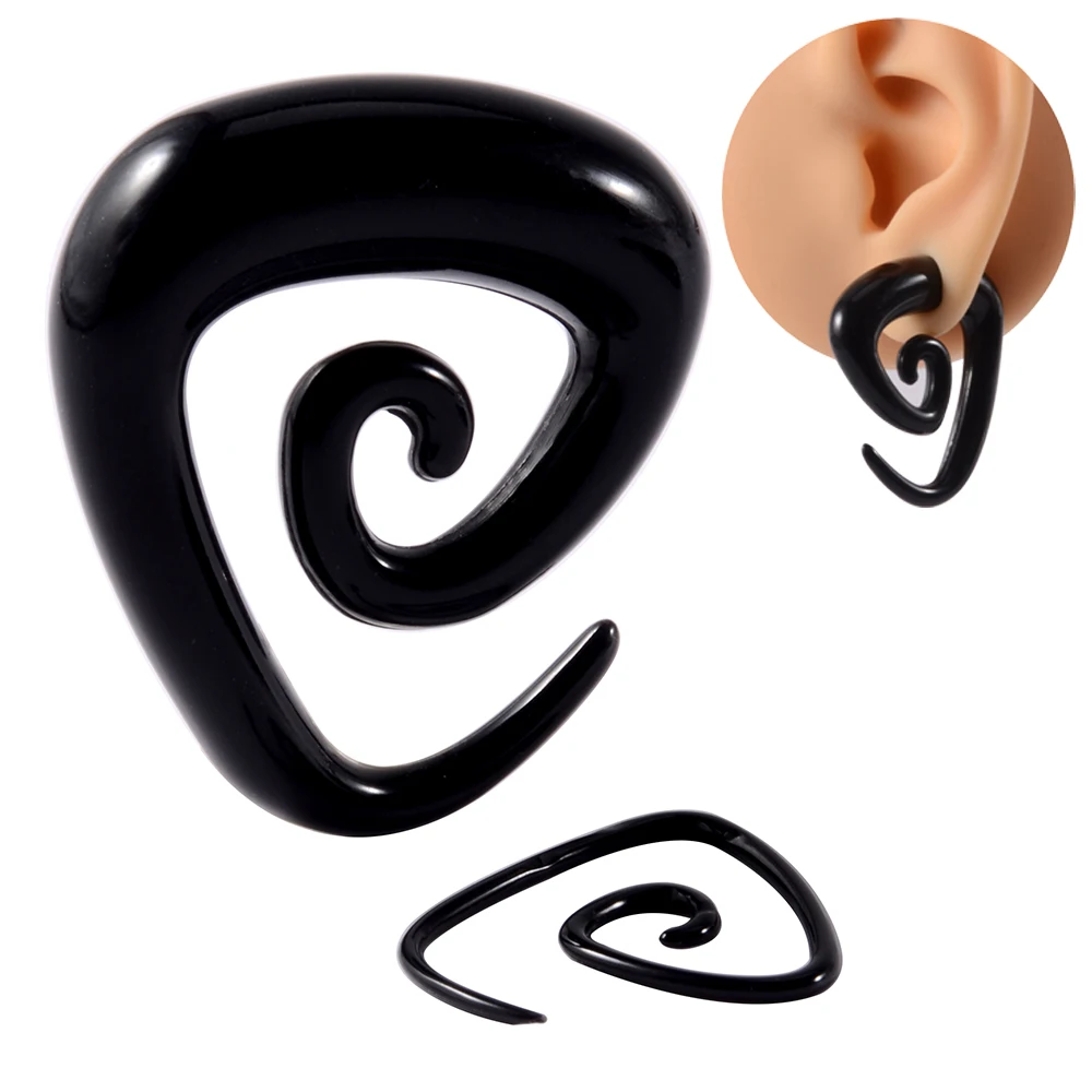 PARA Akrylowe czarne ucho Spiral Expander Zatyczki do uszu Trójkątna spirala Przekłuwanie uszu Nosze Biżuteria do ciała 1,6 mm-10 mm — zdjęcie 3