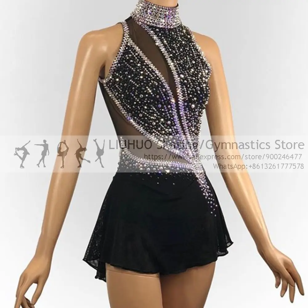 Ice skating costumes dress Girls Black jelews RG Kids Figure skate dance skirts for Competition