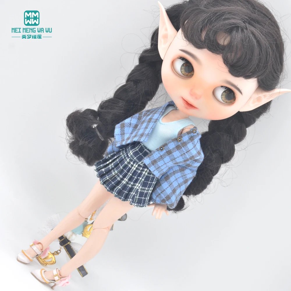 Quần Áo Cho Búp Bê Phù Hợp Với 28-30Cm Blyth Azone OB22 OB24 Đồ Chơi Quần Áo Búp Bê Thời Trang Kẻ Sọc Áo Khoác Len