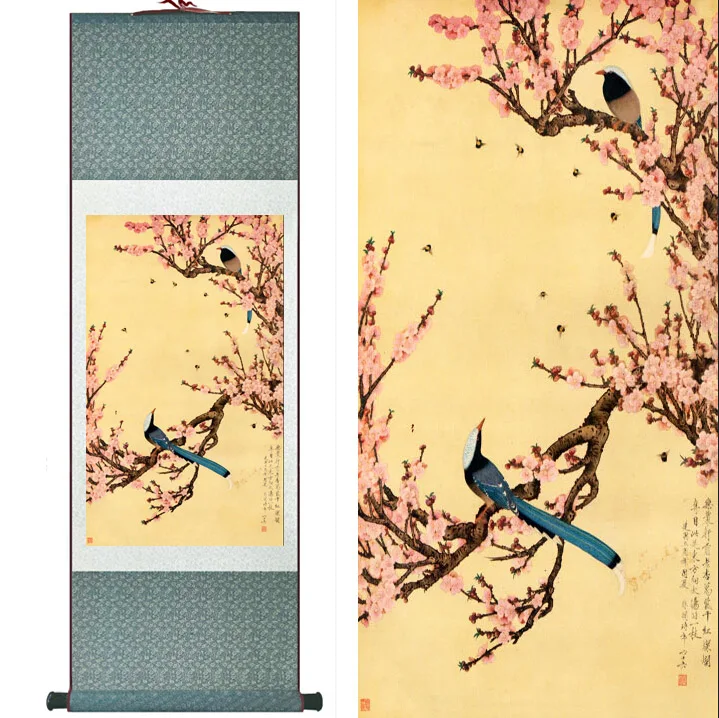 

Traditional Birds and flower Painting Home Office Decoration Chinese scroll painting Spring Ink wash painting