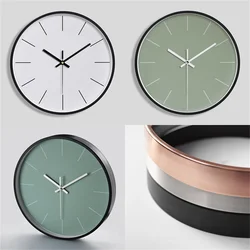 Metal Frame Wall Clock Simple Digital Quartz Mint Green White Living Room Home Decorative Off-white Marble Clocks 12 Inch 30CM