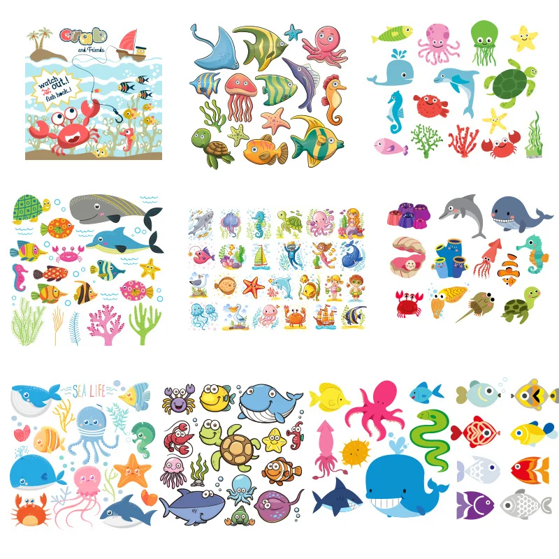 Combination set seabed marine animal fish sea turtle whale shark print sticker DIY iron toy decoration on kids clothes