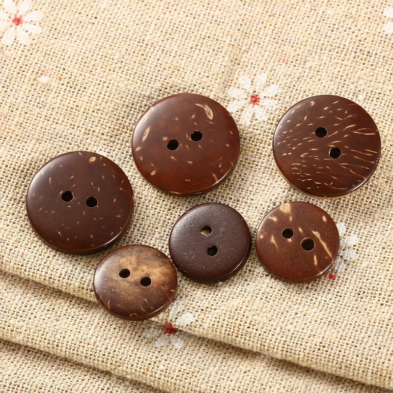 100Pcs Brown Coconut Shell 2 Holes Round Buttons Sewing Scrapbooking Clothes Craft DIY Making Decoration Button 15/20mm Diameter