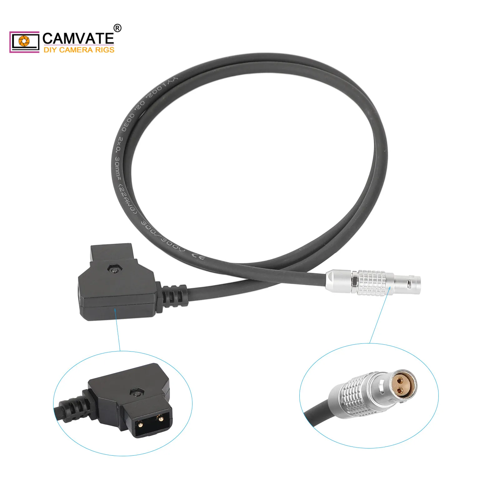 CAMVATE Aluminum Straight 2 Pin Female To 2-Port D-tap Male Power Cable For RED Komodo 6K Cinema Camera (3.15 Inches Long) New