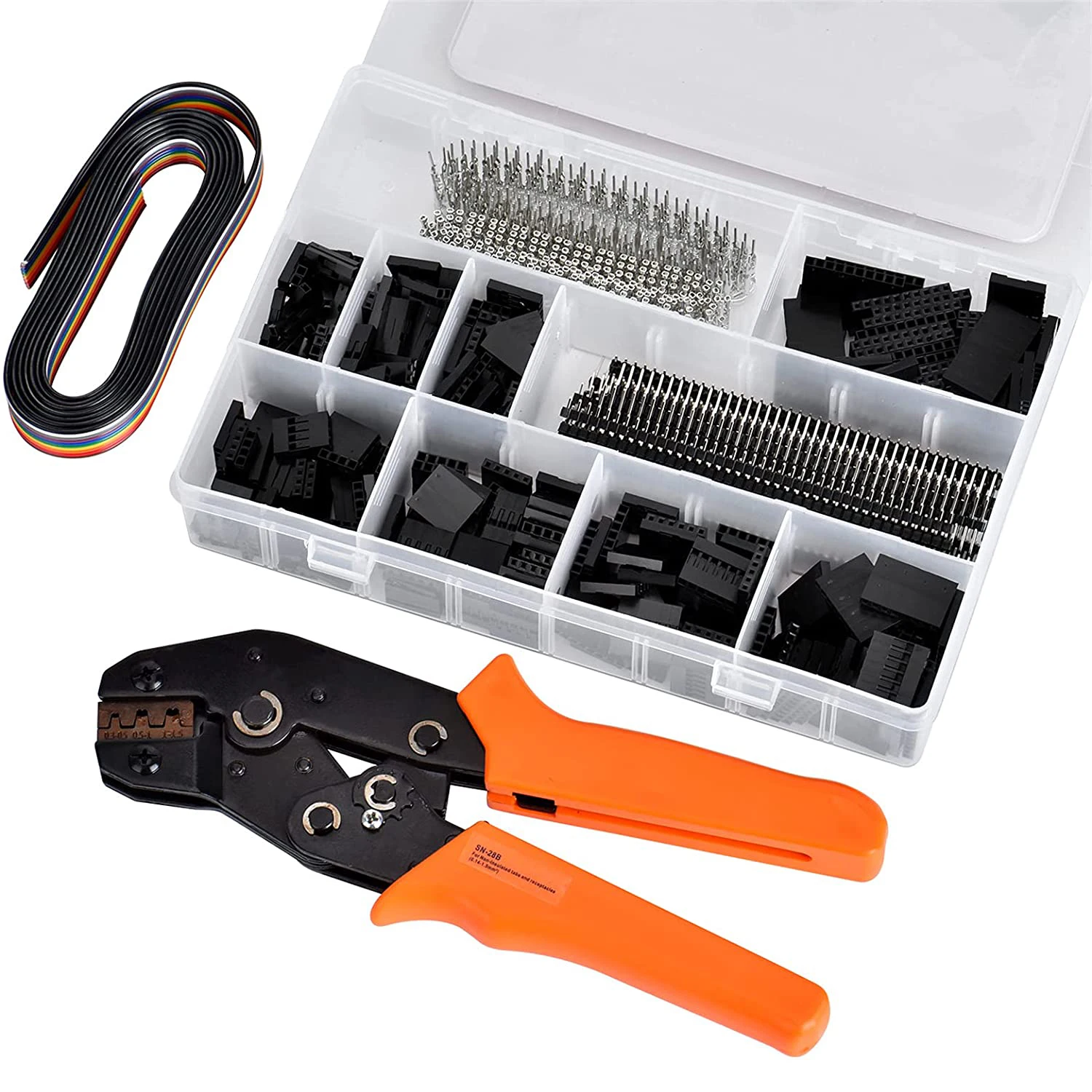 

Dupont Crimp Connectors,SN-28B 1550PCS Crimping Tool Set Female/Male Pin Connector Crimper Plier for 2.54mm,2.8mm, 3.96mm KF2510