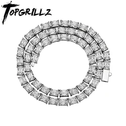 TOPGRILLZ 6mm Baguette Tennis Chain Necklace & Bracelet with Spring Clasp Iced Out Micro Pave Cubic Zirconia Women's Jewelry