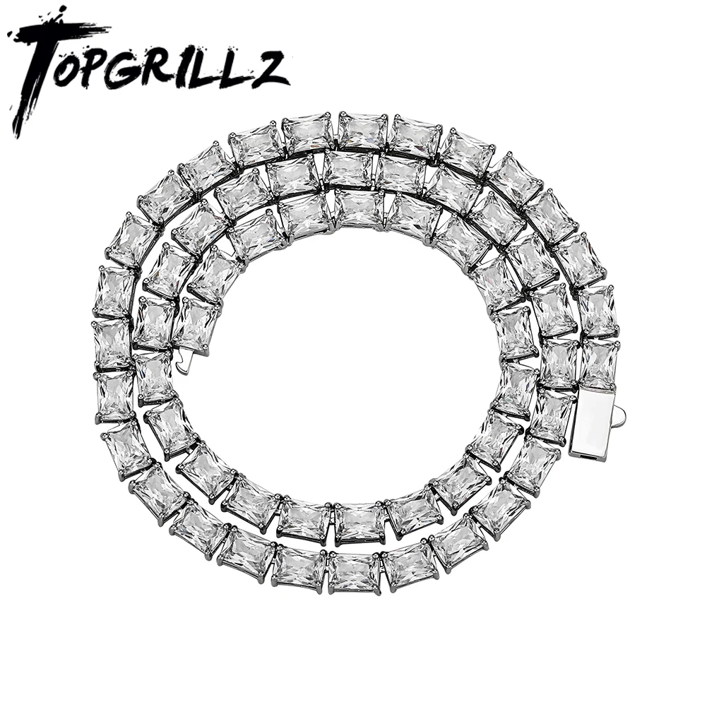 TOPGRILLZ 6mm Bagietka Łańcuch Tenisowy Naszyjnik i Bransoletka z zapięciem sprężynowym Iced Out Micro Pave Cubic Zirconia Biżuteria damska