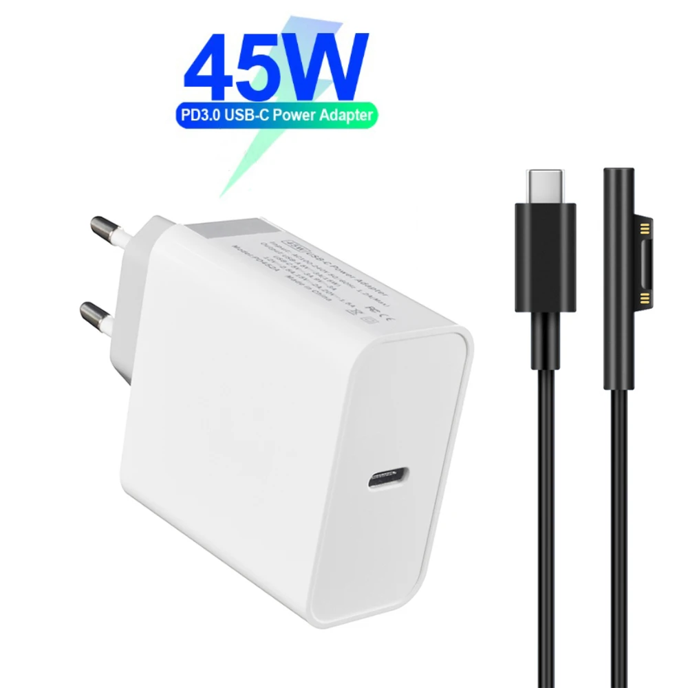 45W Type C USB-C Wall charger with 15V PD  charging cable  for Microsoft Surface Pro 6/5/4/3 Go Book  Tablet