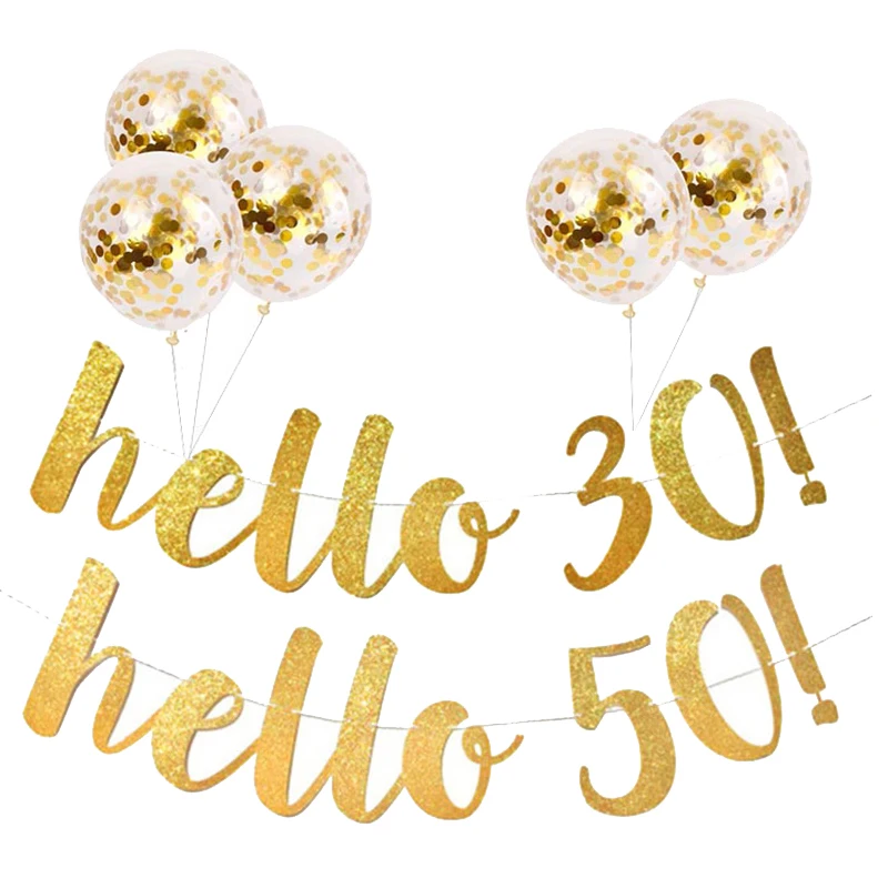 Glitter Gold Happy Birthday Banner Confetti Balloons 30 40 50 60 Years Birthday Decor 30th 50th Birthday Party Decorations Adult