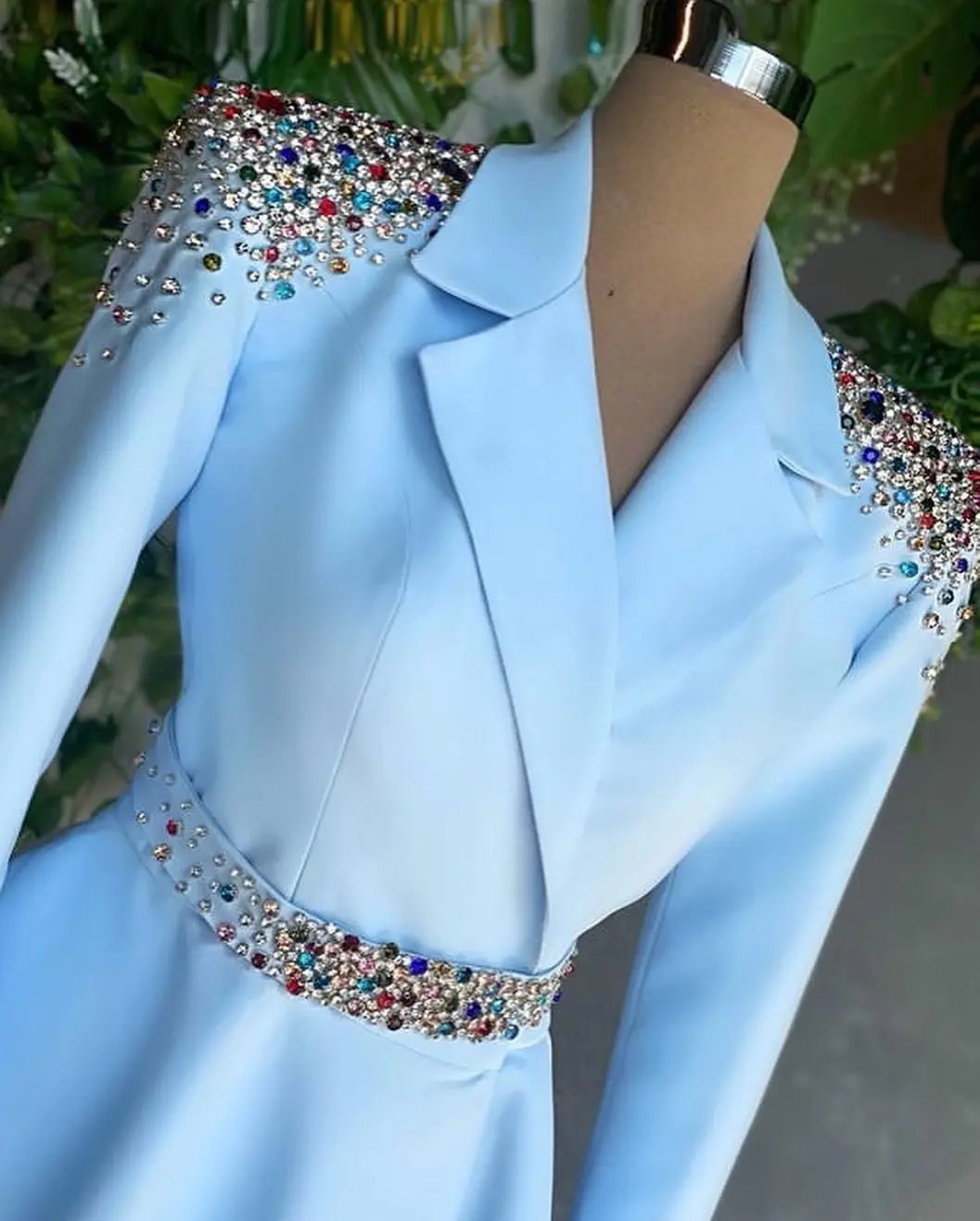 Latest Elegant Women Suit Fashion Ruched Beaded Notched Lapel Blazer With Belt Sexy Party Prom Wedding Wear Jacket  1 Piece