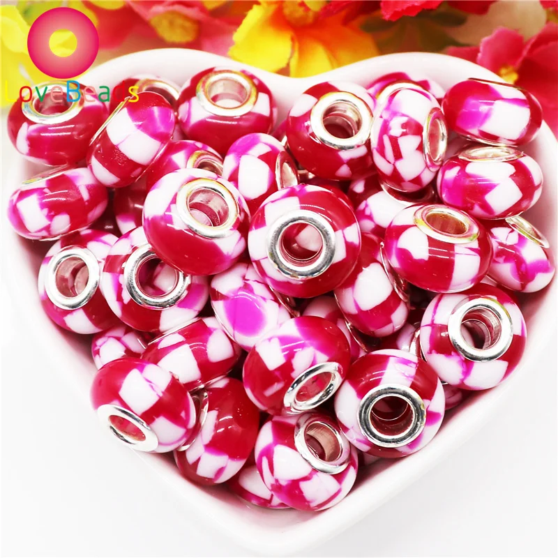 10Pcs Patchwork Red Milk Color Large Hole European Spacer Wasit Beads Fit Pandora Charms Bracelet Bangle Necklace Earrings Craft