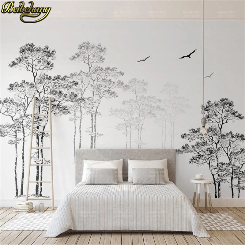 Custom Photo Wallpaper Black and White Abstract Tree Mural Wallpapers For Living Room Bedroom wall papers home decor Stickers