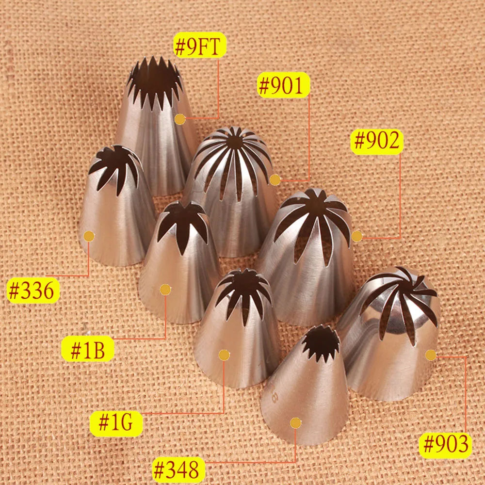 8Pcs/Set Large Stainless Steel Pastry Nozzles Icing Piping Tips Cream Rose Cake Decorating Cupcake Kitchen Baking Tools