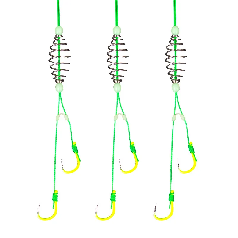 Hameçons de pêche à double ardillon en acier au carbone avec ligne PE, accessoire anti-enroulement pour carpe, lot de 5 paires, B349