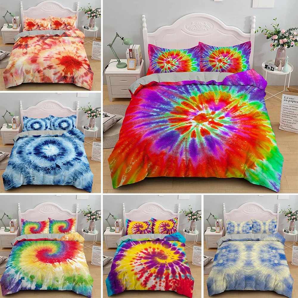 Tie Dyed Duvet Cover Set Luxury Bed Sets Colorful Bedding Cloth Kids Boys Girls Microfiber Quilt Covers King 2/3pcs Dropship