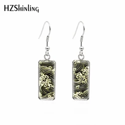 2021 New Japanese Style Pattern Rectangular Earring Art Photo Fish Hook Earrings Glass Cabochon Handmade Jewelry