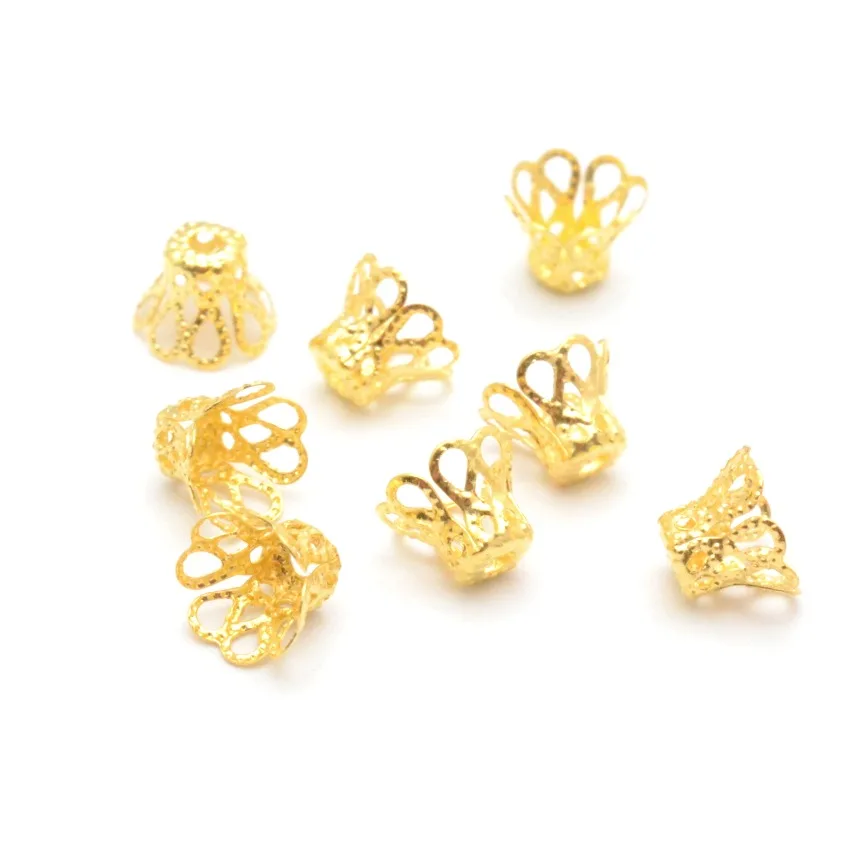 Jewelry DIY Vintage Filigree Metal Cup Hollow Flower Spacer Beads End Caps Pendant DIY Charms Connectors Jewelry Finding