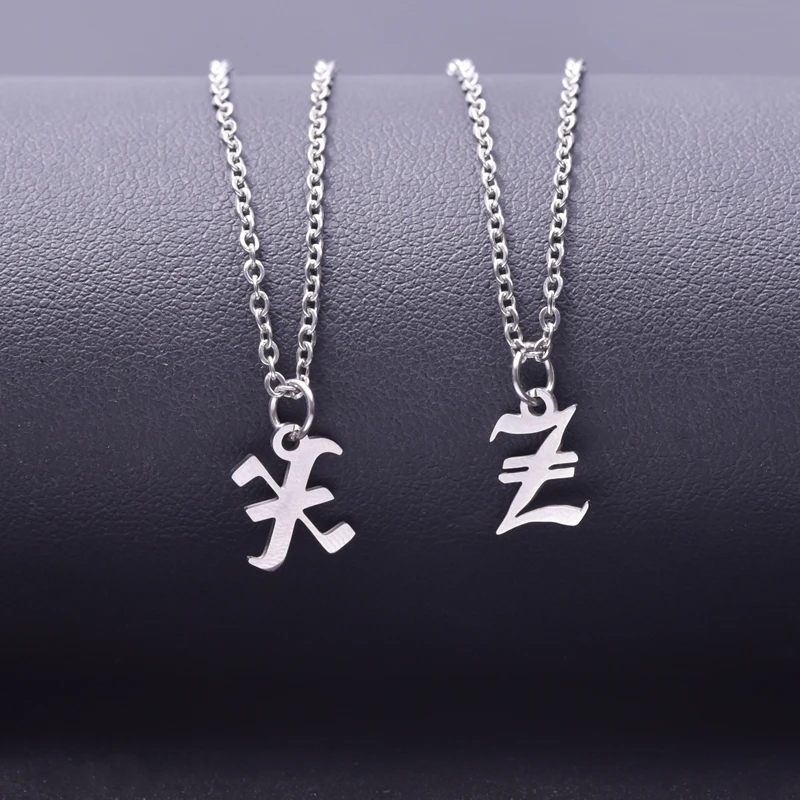 2pcs Stainless Steel Initial Necklace For Men Women Chain Old English Pendant 26 Letters Statement Necklaces Jewelry Couple Gift