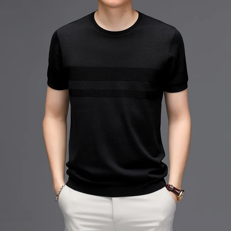 Summer 2022 New Men Thin Mulberry Silk Knitted T-Shirts Men's Casual Short Sleeve Round Neck Pullover Tees Plus Size Tops B139