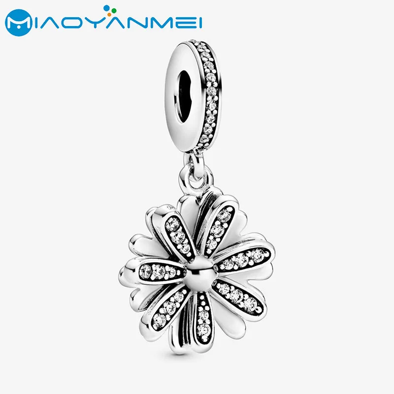 

2020 Spring 925 Sterling Silver Beads Pave Daisy Flower Dangle Charms fit Original Pandora Bracelets Women DIY Fashion Jewelry