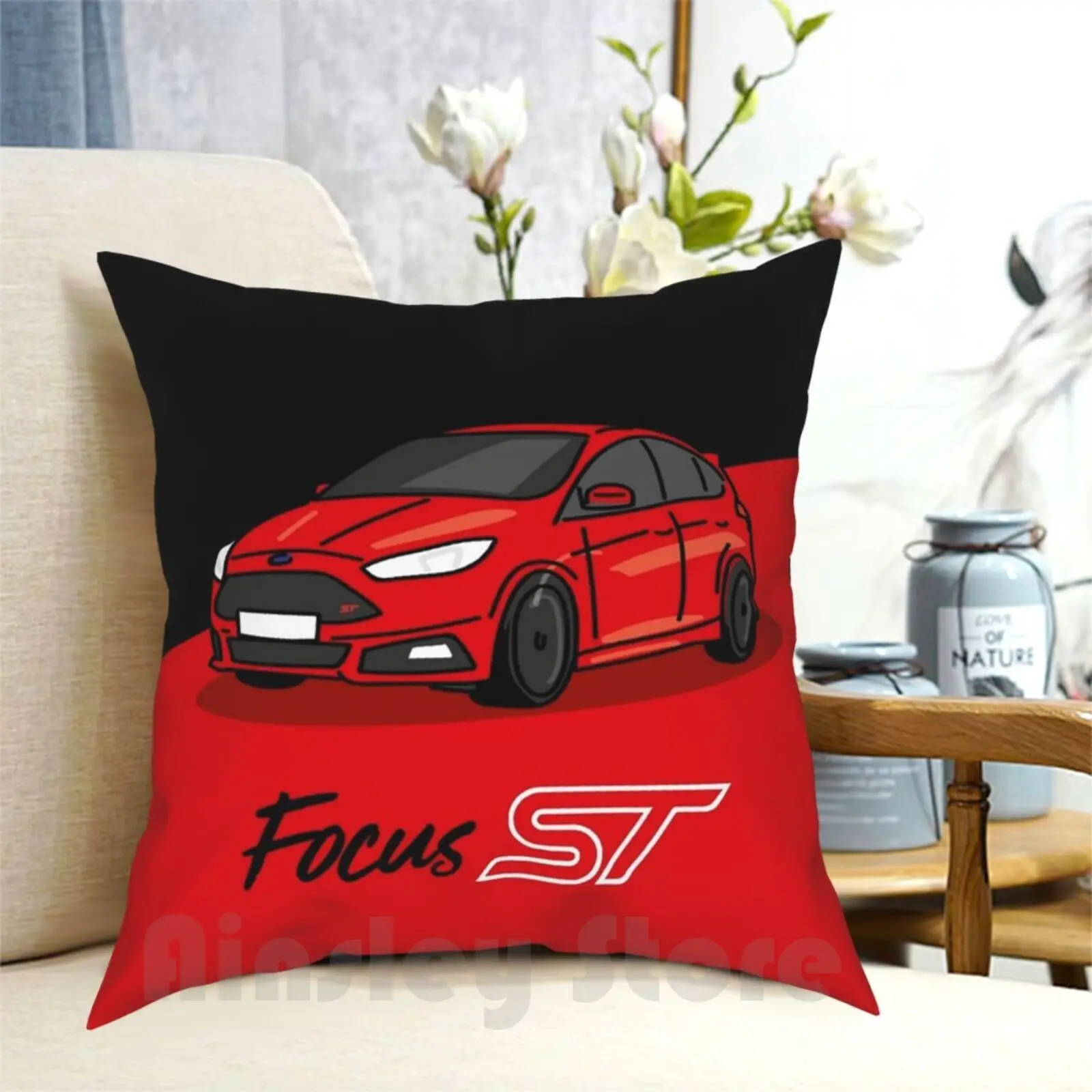 St-Red-Angled Sketch Pillow Case Printed Home Soft DIY Pillow cover St Performance Hot Hatch Sport Racing