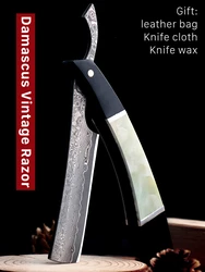 High Quality Damascus Steel Razor PET Handle With VG10 Steel Cutter Head Folding Shaving Razor Excellent Hardness Knife G0805