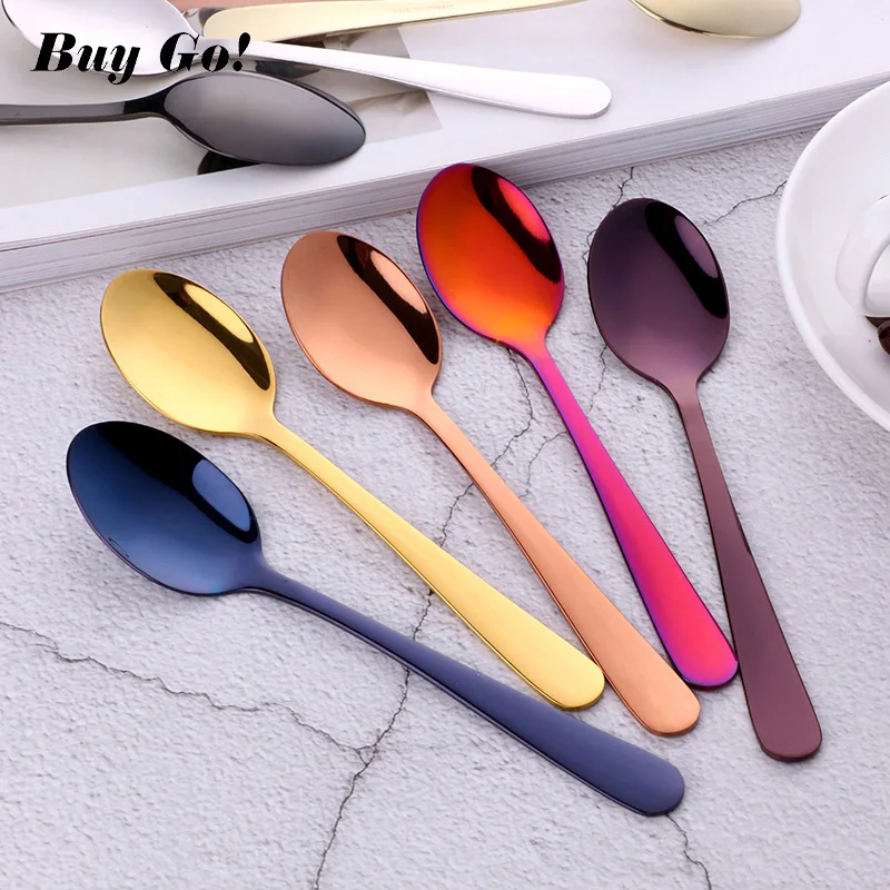 1PCS Mini Tea Spoon Stainless Steel Cutlery Set Unique Rainbow Dessert Spoon Gold Tea Spoons Small Coffee Spoon Scoop