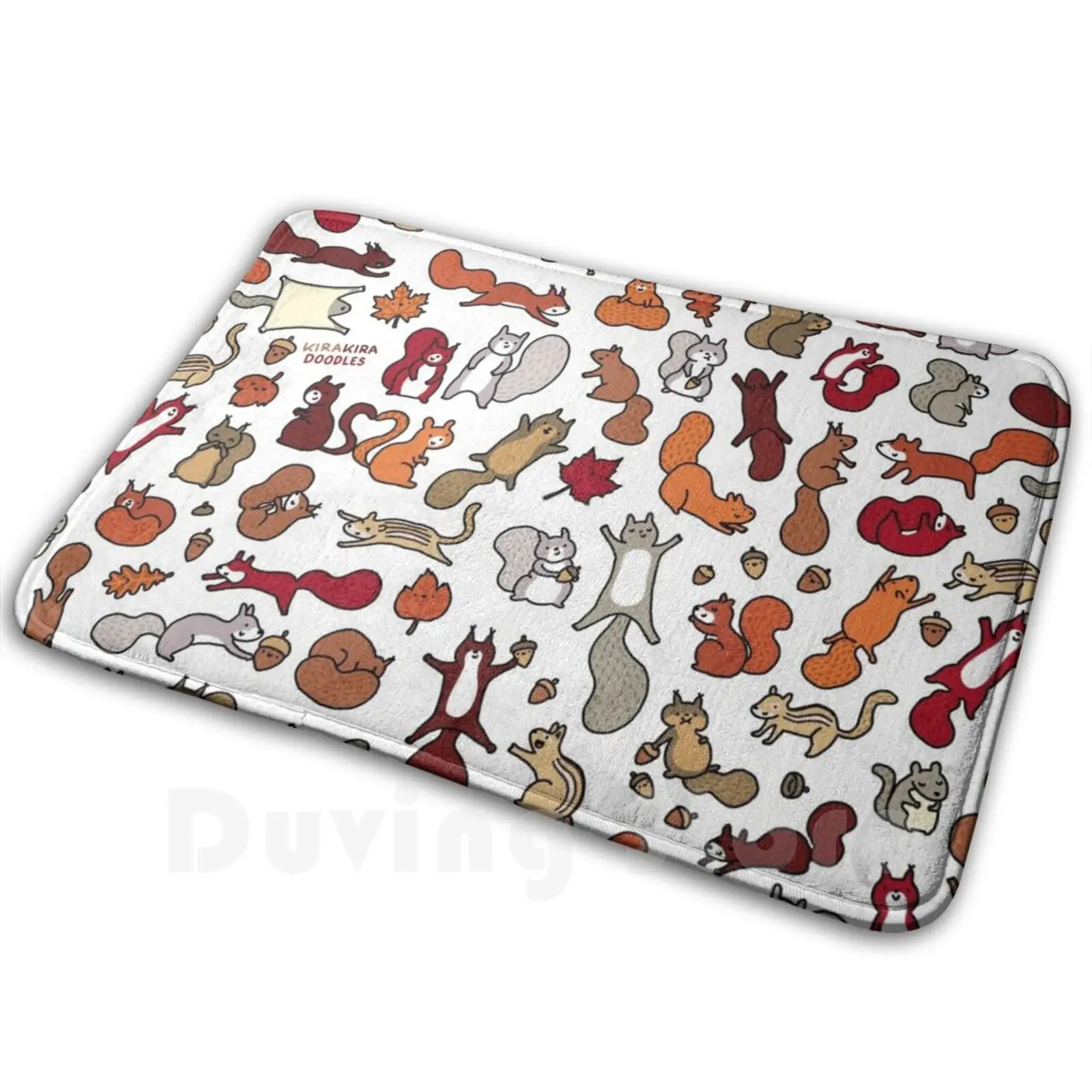 Squirrels In Fall Doodle Soft Non-Slip Mat Rug 1335 Carpet Cushion Kawaii Cute Squirrel Squirrels Doodle Chipmunk Flying