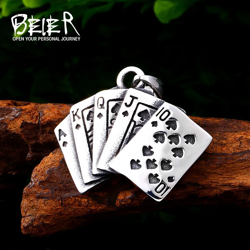 BEIER 316L Stainless Steel Fashion Flush Playing Card Men\'s Pendant Necklace High Quality Gift LLLHP131P