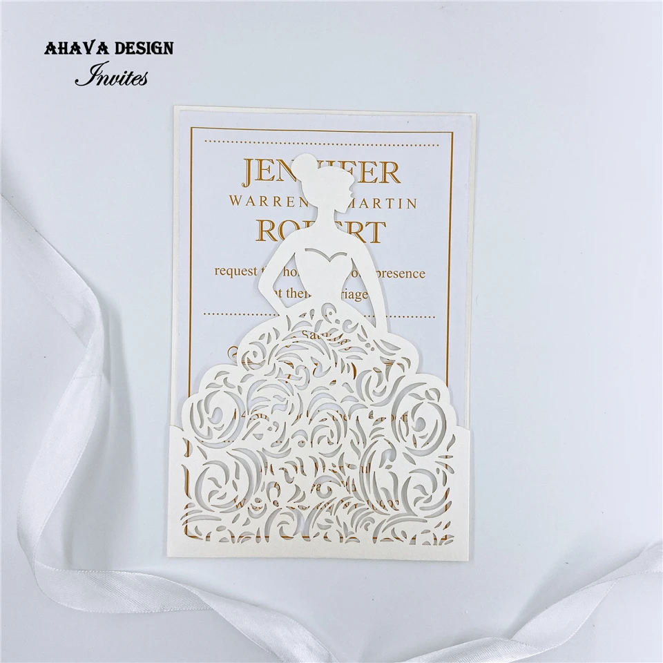 Romantic Ivory Laser Cut Bridal Shower Invites, Gril Laser Pocket With Customized Insert {Free Infinite Design Before Pay}