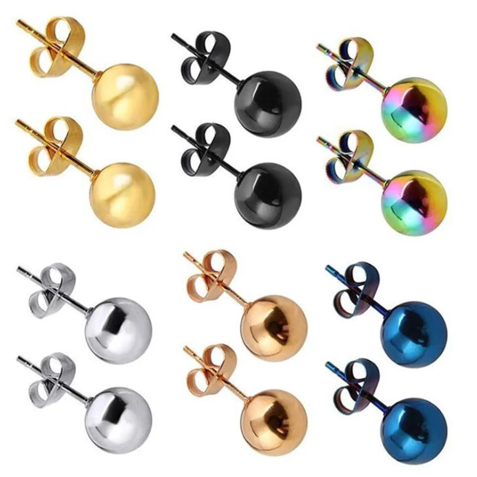 DoreenBeads Stainless Steel Ear Post Stud Earrings For Men Women Jewelry Silver Color Ball 2-8mm Dia., 1 Pair